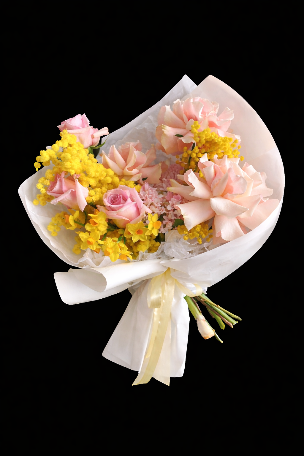 Brīvas formas pušķis pavasara ziedu mix maigos toņos