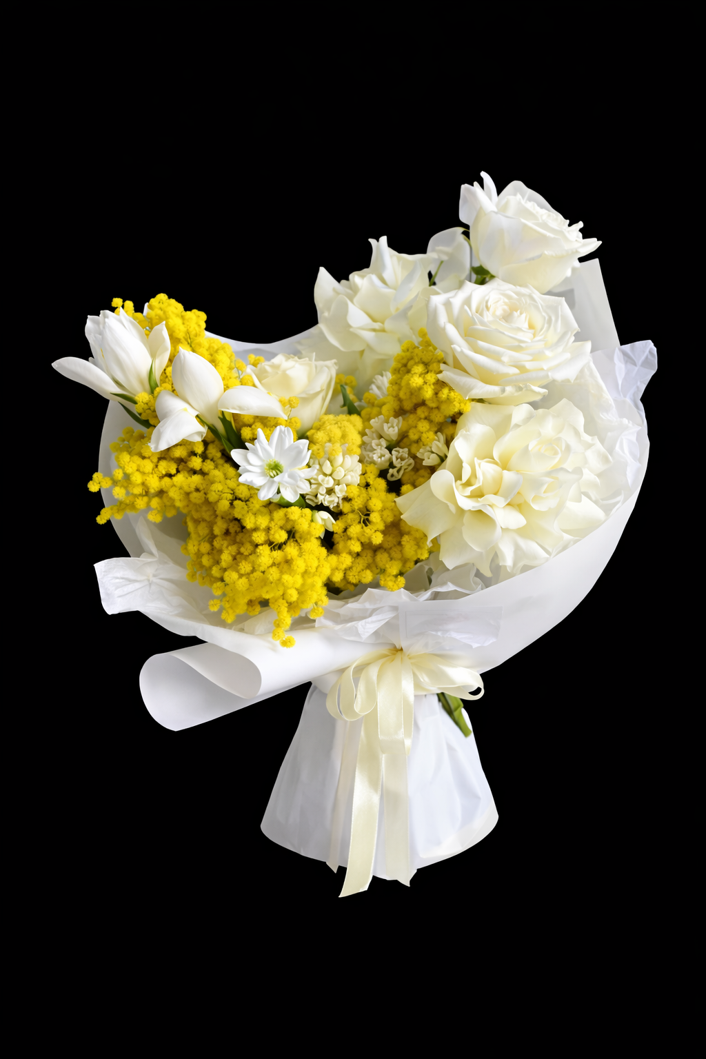 Brīvas formas pušķis pavasara ziedu mix maigos toņos